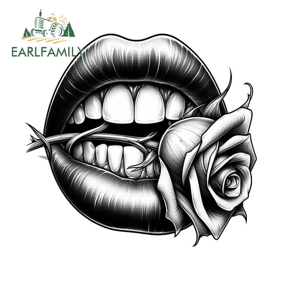 EARLFAMILY 5.1" Lips Rose Car Stickers Humorous Waterproof Campervan Truck Bumper Skateboard PVC Decal Occlusion Scratch Amusing Car Door Protector