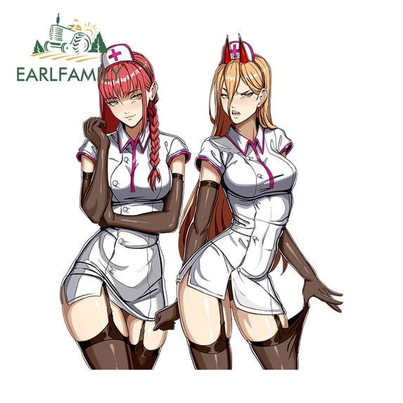 EARLFAMILY 5.1" Makima and Power Car Stickers Beauty Devil Anime Decal Amusing Surfboard Fashion Occlusion Scratch Decor Decoration