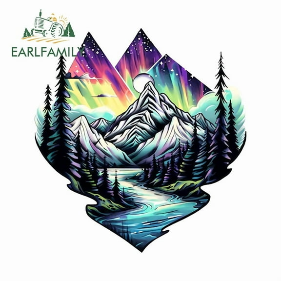EARLFAMILY 5.1" Mountains Trees Car Stickers Humorous Waterproof Occlusion Scratch Windshield Windows Rear Windshield Vinyl Decals Personality Exterior Accessories
