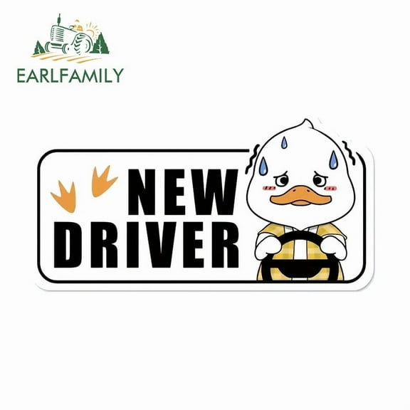 EARLFAMILY 5.1" New Driver Warning Car Stickers Funny Waterproof Occlusion Scratch Electric-Bicycle Suitcase Skateboard Vinyl Decals Chibi Car Door Protector