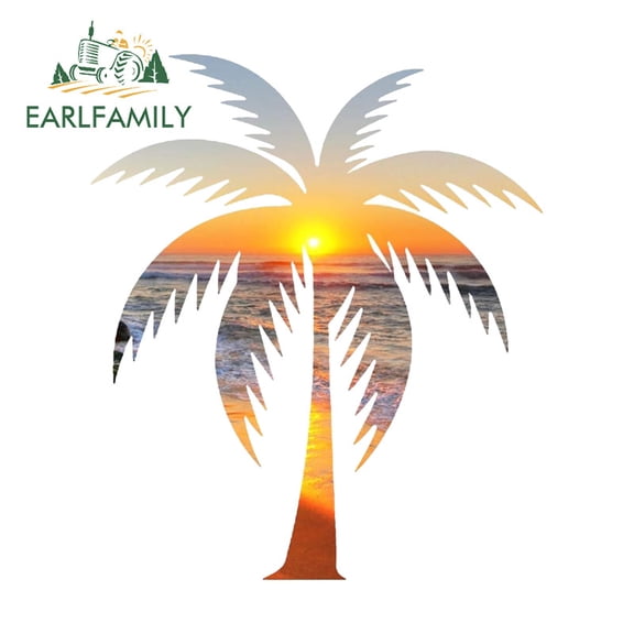 EARLFAMILY 5.1" Palm Tree Beach Car Stickers Funny Waterproof Occlusion Scratch Toolbox Fish Boat Fishing Tackle Box Vinyl Decals Personality Vinyl Car Wrap