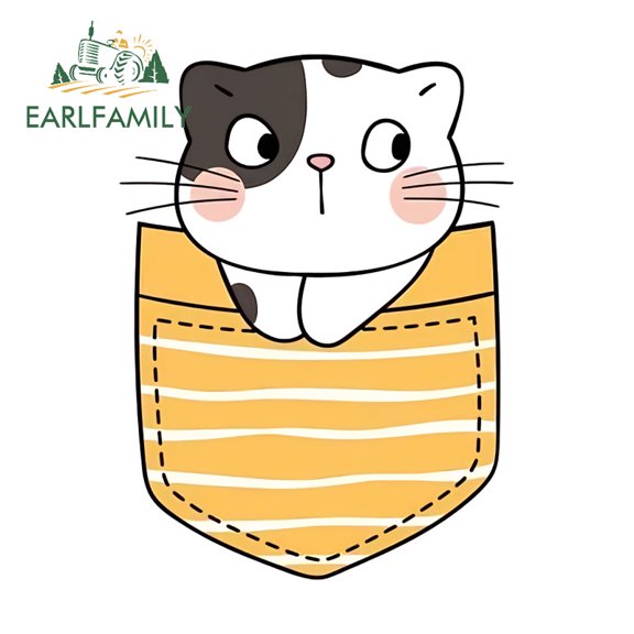 EARLFAMILY 5.1" Pocket Cat Car Sticker Personality Occlusion Scratch Campervan Trunk Rearview Mirror Windshield Vinyl Decal Waterproof Vinyl Car Wrap