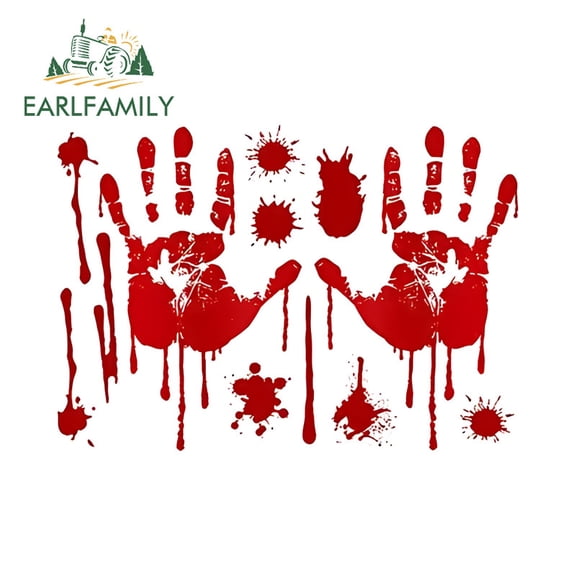EARLFAMILY 5.1" Red Blood Handprints Footprints Car Stickers Waterproof Scratch-Proof PVC Decals Suitable for Motorcycle Skateboard Laptop Suitcase