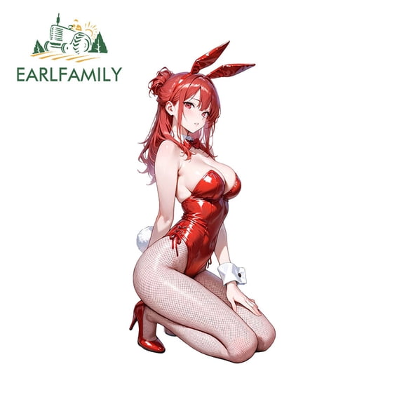 EARLFAMILY 5.1" Red Bunny Girl Anime Car Stickers Cute Female Funny Decal