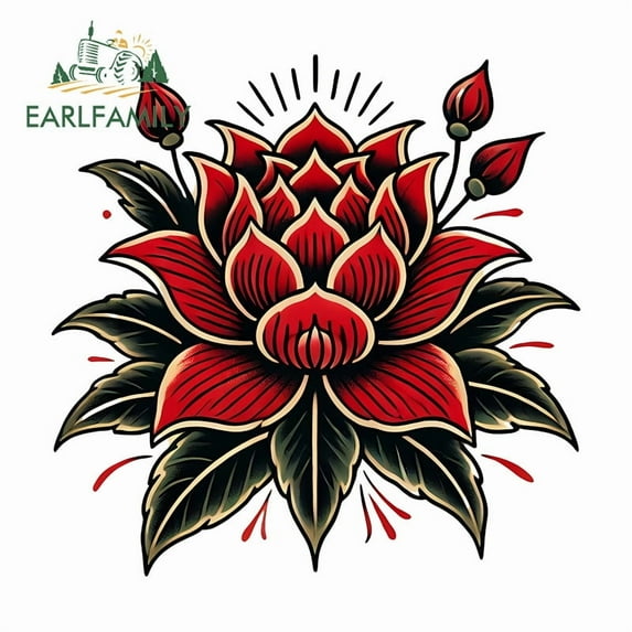 EARLFAMILY 5.1" Red Lotus Cartoon Car Stickers Personality Motorcycle Windshield Surfboard Waterproof Truck Vinyl Decals Occlusion Scratch Car Goods