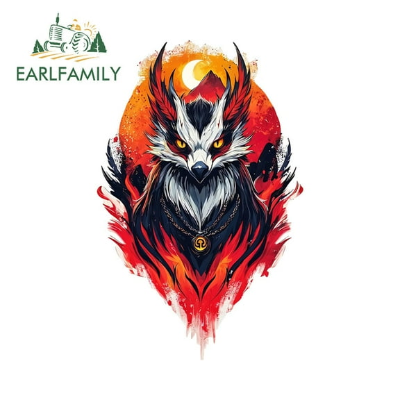 EARLFAMILY 5.1" Red Sun Fox Car Stickers Creative Motorcycle Skateboard Suitcase Laptop Bumer Waterproof Truck Vinyl Decal Occlusion Scratch Car Accessories