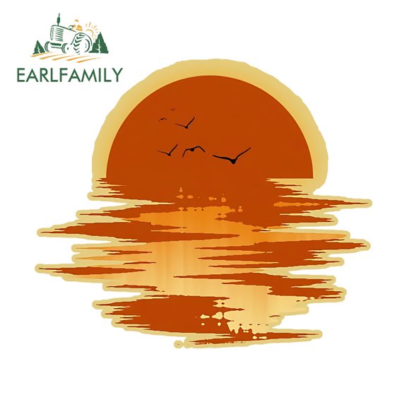 EARLFAMILY 5.1" Red Sun Japanese Car Stickers Personality Waterproof Campervan Truck Surfboard Windows PVC Decal Occlusion Scratch Car Accessories