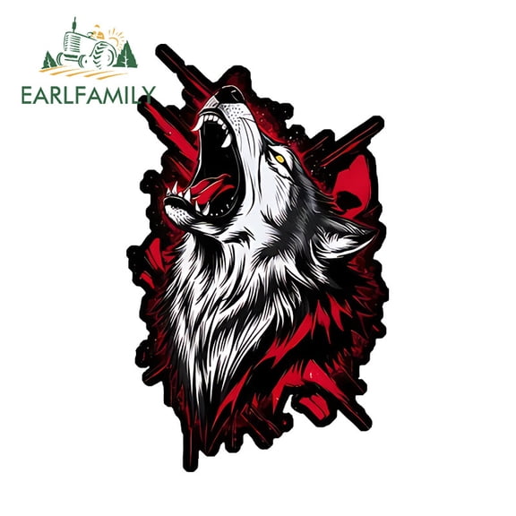 EARLFAMILY 5.1" Red with Black Wolf Car Stickers Motorcycle Skateboard Suitcase Bumer Vinyl Waterproof Decal Funny Scratch-Proof Car Accessories