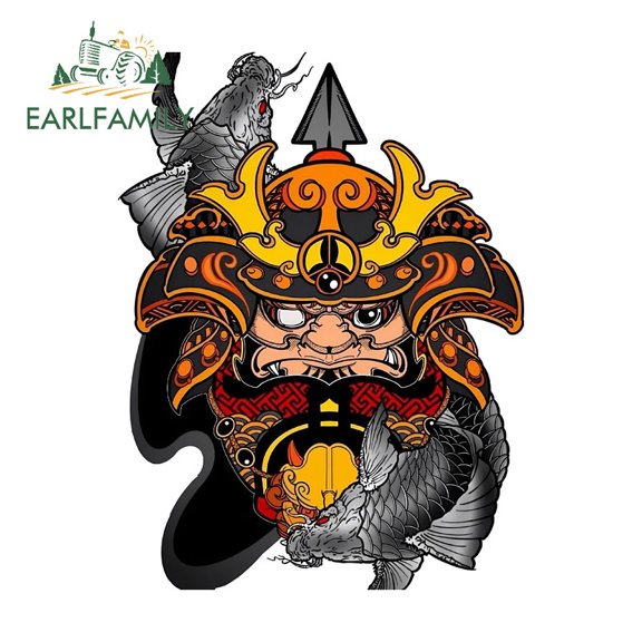 EARLFAMILY 5.1" Samurai Car Stickers Humorous Motorcycle Windshield Skateboard Luggage JDM Vinyl Decal Occlusion Scratch Waterproof Car Door Protector