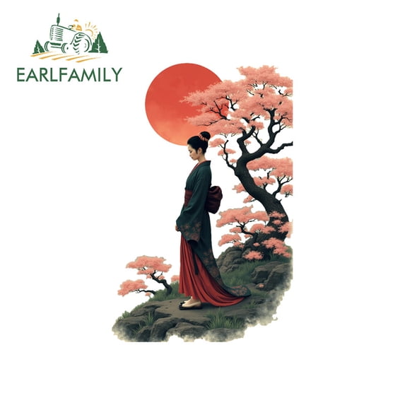 EARLFAMILY 5.1" Samurai Female Beauty Car Sticker Personality Windshield Motorcycle Skateboard Truck JDM Vinyl Decal Scratch-Proof Car Door Protector