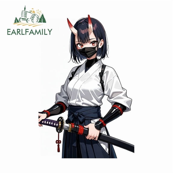 EARLFAMILY 5.1" Samurai Female with Sword Car Stickers Waterproof Scratch-Proof JDM Vinyl Decals Suitable for Motorcycle Skateboard Storage Flask