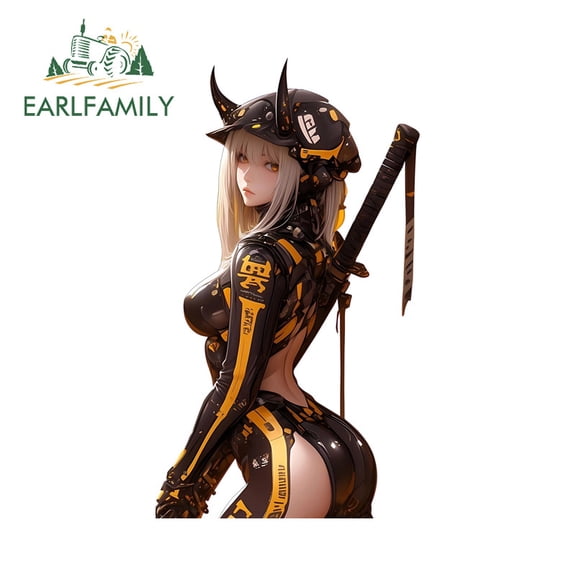 EARLFAMILY 5.1" Samurai Girl Car Sticker Humorous Waterproof Motorcycle Luggage Helmet Skateboard Vinyl Decals Occlusion Scratch Vinyl Car Wrap