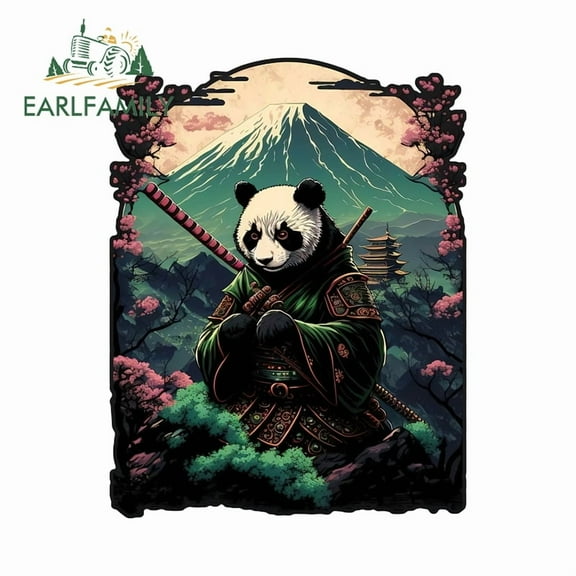 EARLFAMILY 5.1" Samurai Panda Graffiti Sticker Car Accessories Fashion Animal Decals SUV Decoration Japanese Cartoon Windows Decal