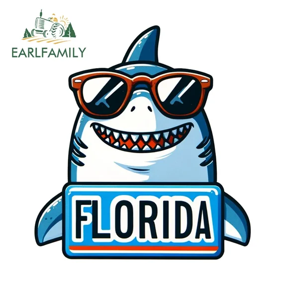 EARLFAMILY 5.1" Shark Cartoon Wall Stickers Amusing Scratch Proof Rearview Mirror Bumper Decal for ATV JDM VAN ATV