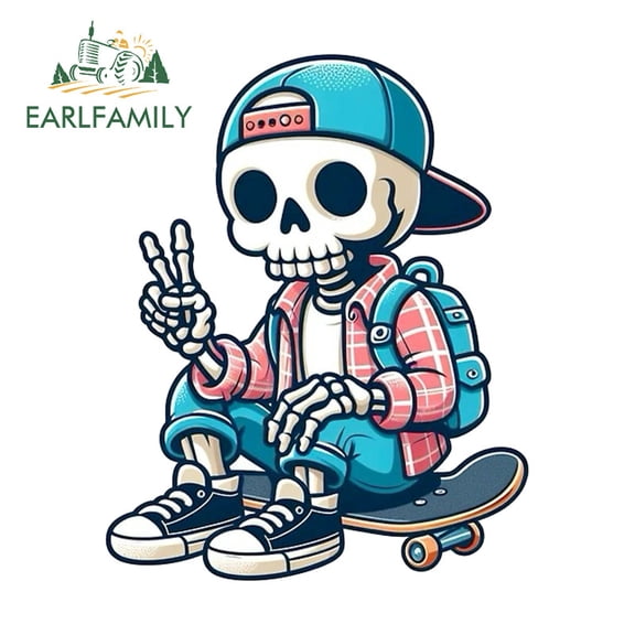 EARLFAMILY 5.1" Skull Car Stickers Fashionable Motorcycle Skateboard Storage Flask Tumbler Windshield Vinyl Decal Occlusion Scratch Custom Printing