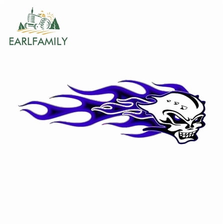 EARLFAMILY 5.1" Skull Flame Car Stickers Interesting Campervan Racing Drifting Air Conditioner Vinyl Decals Amusing Waterproof Car Door Protector