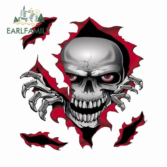 EARLFAMILY 5.1" Skull Tear Car Stickers Humorous Motorcycle Rearview Mirror Skateboard Vehicle Waterproof JDM Decal Occlusion Scratch Car Goods