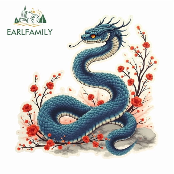 EARLFAMILY 5.1" Snake Japanese Style Car Stickers Motorcycle Bumper Skateboard Storage Flask Windows JDM Vinyl Decals Scratch-Proof Car Accessories