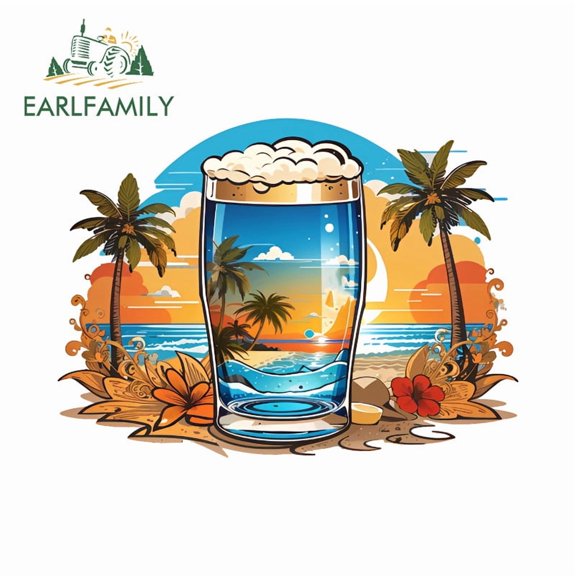 EARLFAMILY 5.1" Summer Beer Car Stickers Personality Waterproof Occlusion Scratch Vinyl Decal Suitable for Motorcycle Rear Windshield Luggage Bumper Car Door Protector