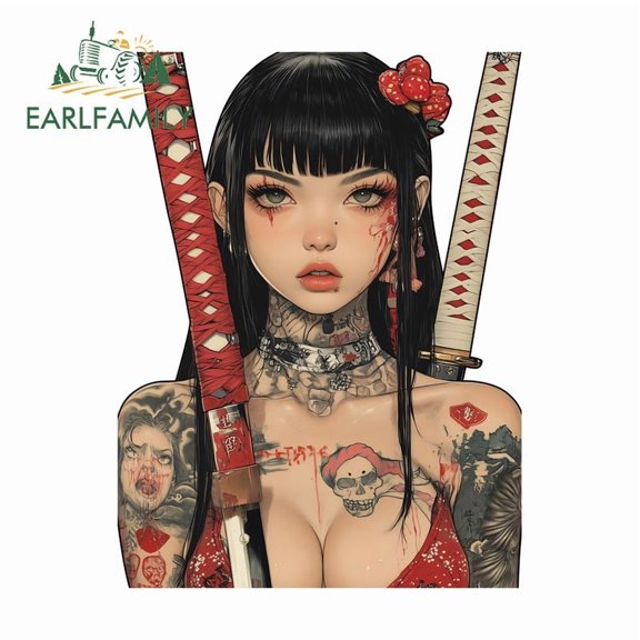 EARLFAMILY 5.1" Tattoo Samurai Girl Car Stickers Scratch-Proof SUV VAN RV Decal