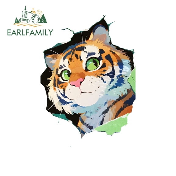 EARLFAMILY 5.1" Tiger Tear Cartoon Chibi Car Stickers Personality Waterproof Skateboard Laptop JDM Vinyl Decal Occlusion Scratch Car Door Protector