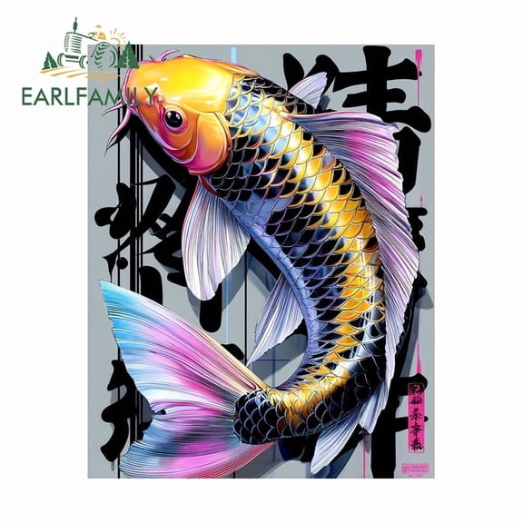 EARLFAMILY 5.1" Yellow Koi Fish Poster Style Car Stickers Waterproof Campervan Skateboard Rear Windshield Vinyl Decal Occlusion Scratch Car Label