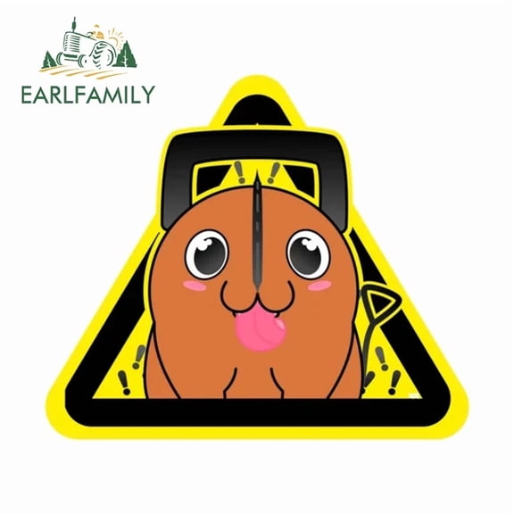 EARLFAMILY 5.1" for Pochita Warning Car Sticker Anime Scratch-Proof Campervan Decal Racing Drifting Auto JDM Decoration