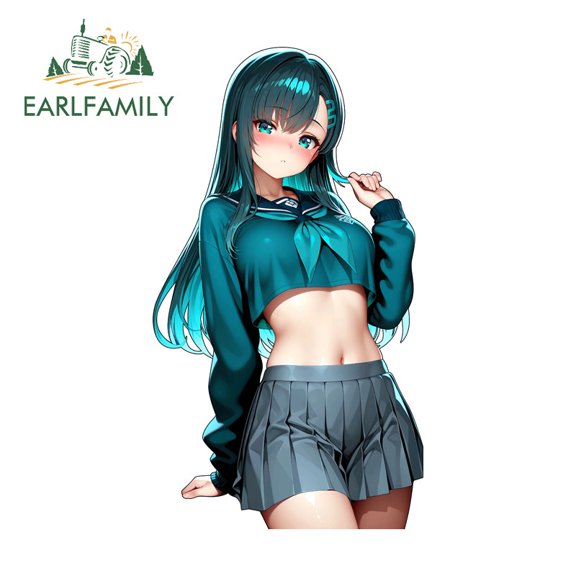 EARLFAMILY 5.1 in Anime Girl Car Stickers Personality Motorcycle Surfboard Windows Personality Truck Vinyl Decal Amusing Scratch-Proof Vinyl Car Wrap