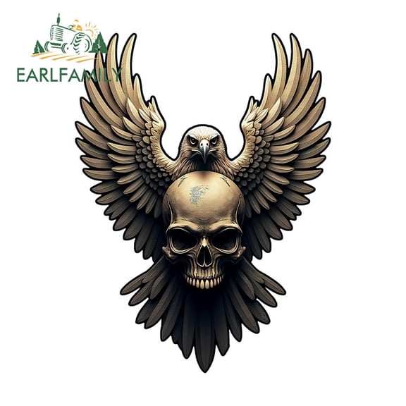 EARLFAMILY 5.1 in Eagle and Skeleton Car Stickers Motorcycle Windshield Surfboard Bumper Waterproof Vinyl Decal Amusing Occlusion Scratch Car Label