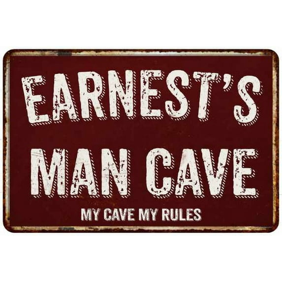 EARNEST'S Man Cave Red Grunge Gift Sign Metal 12x18 Decor 208120003392