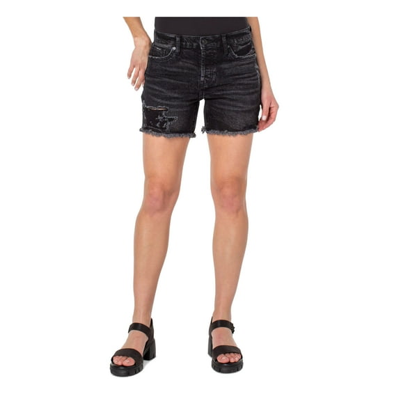 EARNEST SEWN NEW YORK Womens Black Denim Zippered Pocketed Frayed Hem Button Fly Distressed Shorts Shorts 27