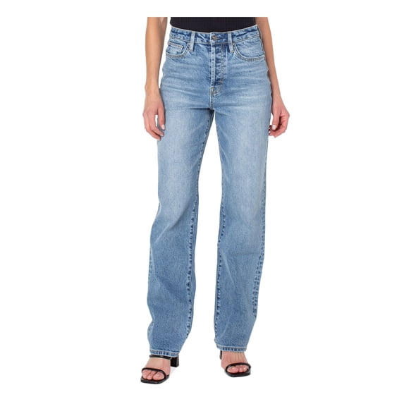 EARNEST SEWN NEW YORK Womens Blue Denim Distressed Pocketed Button Fly High Waist Jeans 28