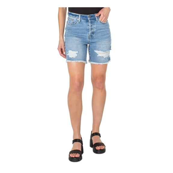 EARNEST SEWN NEW YORK Womens Blue Pocketed Frayed Button Fly Cutoff Hem Shorts 24