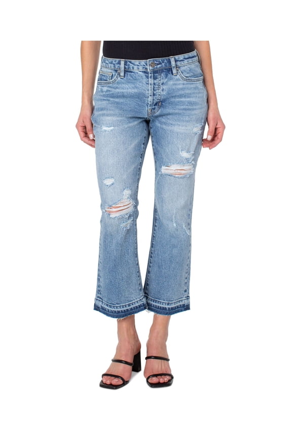 NEW YORK Womens Blue Zippered Pocketed Button Closure Frayed Cropped Boot Cut Jeans 30