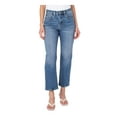 thumbnail image 1 of EARNEST SEWN NEW YORK Womens Blue Zippered Pocketed Slim Straight Cropped High Waist Jeans 24, 1 of 4