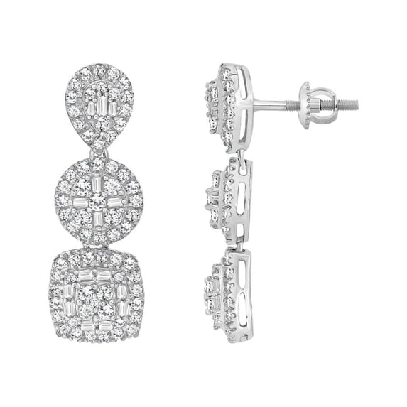 Bellano Women's Earrings 1.50CT Round/Baguette Diamond 14K White Gold