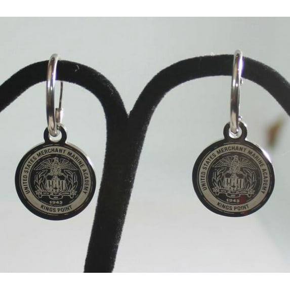 EARRINGS USMMA KP MERCHANT MARINE ACADEMY SILVER COLOR STAINLESS STEEL RING HOOP