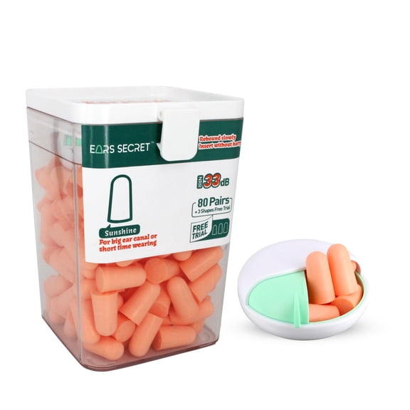 EARS SECRET Flesh Color Ear Plugs for Work Highest NRR 33dB Big Ear Canal Soft Foam Noise Cancelling Sound Blocking Earplugs for Sleep Snoring Shooting Range Hearing Protection 80pairs Sunshine