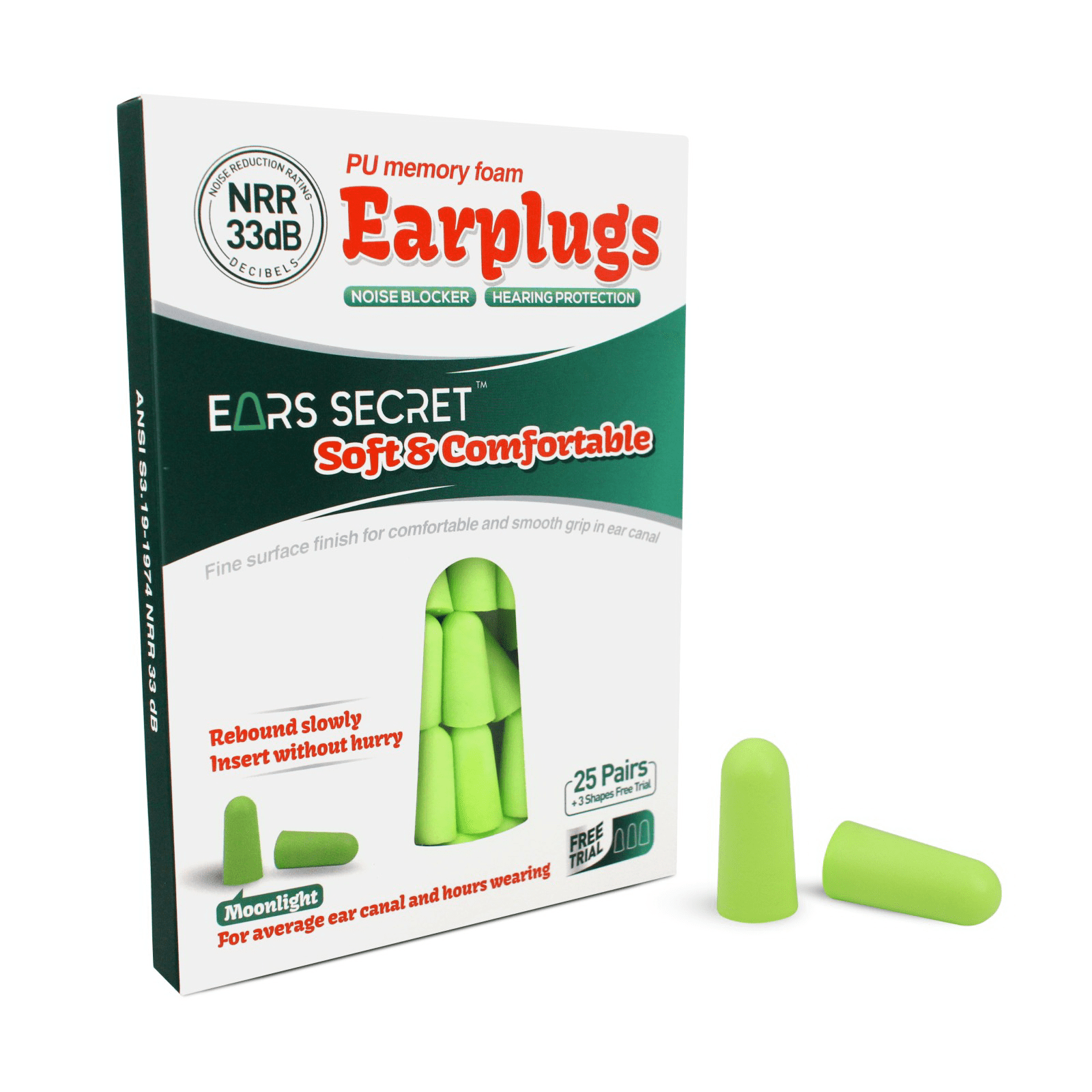 EARS SECRET Foam Ear Plugs for Sleeping, 25+3 Pairs Earplugs 38dB
