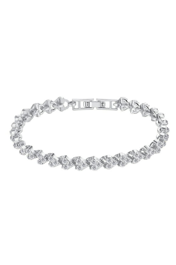 EARSTMAKEUP 3.0mm Heart Shape Tennis Bracelet for Women, 18K White/Yellow Gold Plated Heart Cubic Zirconia Link Bracele