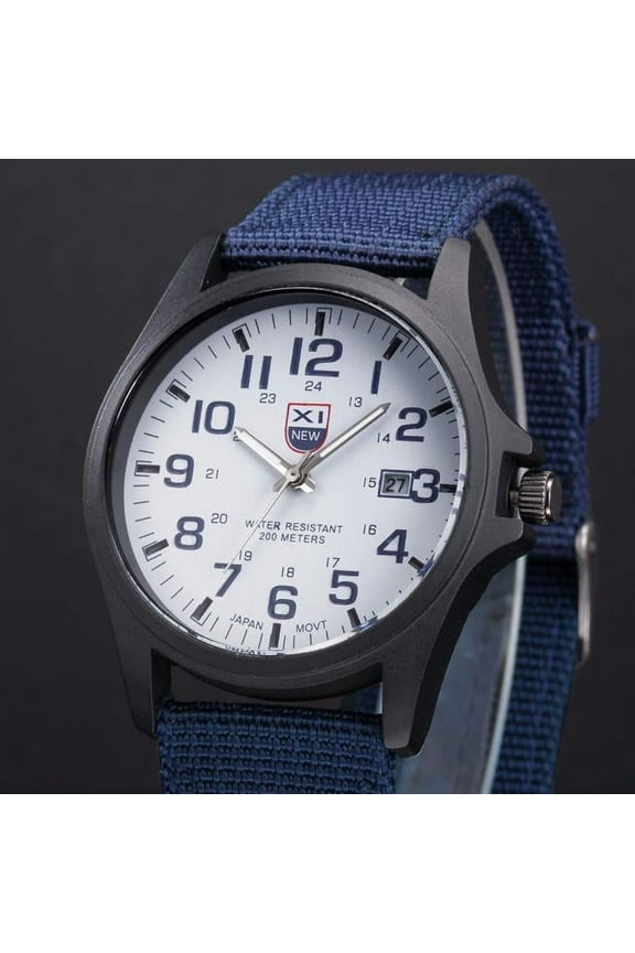 EARSTMAKEUP Mens Quartz Watch, Unique Analog Business Casual Fashion Wristwatch, Luxury Design Watches with Classic Calendar Date Window,Round Dial Case,Comfortable Canvas Band(Blue)