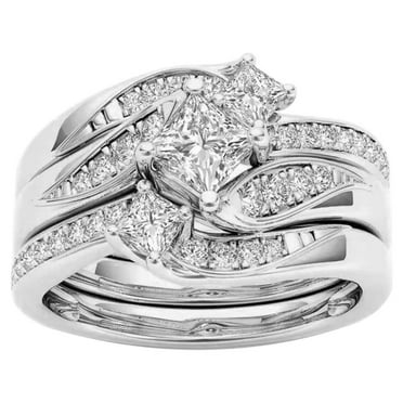 EARSTMAKEUP Wedding Band Engagement Ring Set,Round Diamond Wedding Anniversary Gift Accessory Rings Size 5