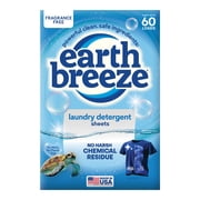 Earth Breeze Hypoallergenic Fragrance-Free Laundry Detergent Sheets, 60 Loads