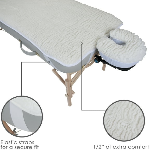 EARTHLITE Massage Table Fleece Pad Set  1/2" Thick Woolly Fleece incl. Fitted Pad & Face Cradle Cover (2pc)