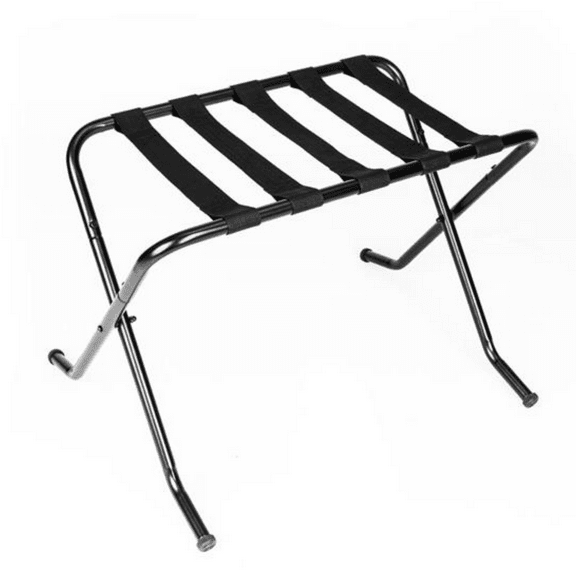 EARTHMOUNT Portable Metal Luggage Rack, Foldable Luggage Stand with Heavy-Duty Nylon Straps, Hotel-Style Suitcase Holder, Black
