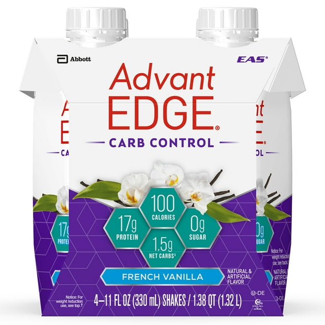 EAS AdvantEDGE Carb Control Protein Shake, French Vanilla, 17g Protein, 4 Ct