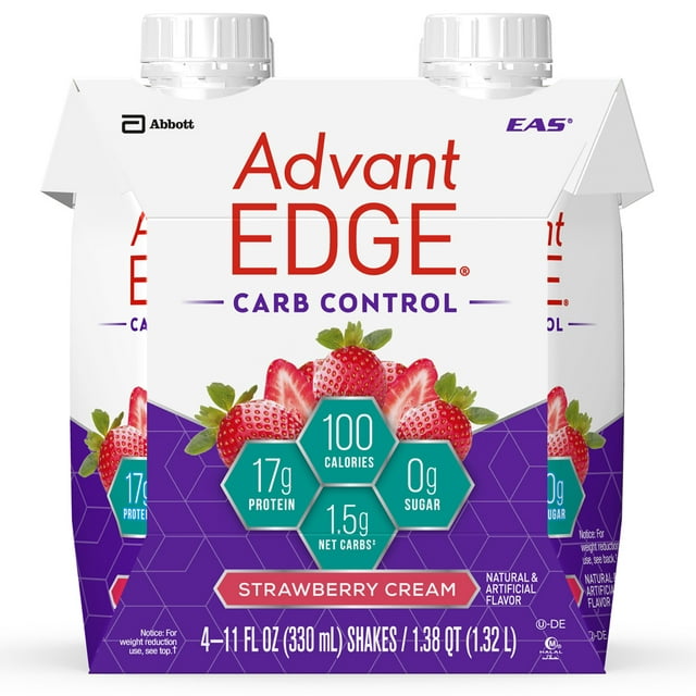 EAS AdvantEDGE Carb Control Protein Shake, Strawberry Cream, 17g Protein, 4 Ct