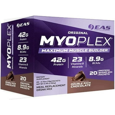 EAS Original MYOPLEX Maximum Muscle Builder - Meal Replacement Protein Mix - Double Rich Chocolate - 20 Individual Packets - Quality Protein Blend - 42g Per Serving - Vitamins, Minerals, Fiber,...