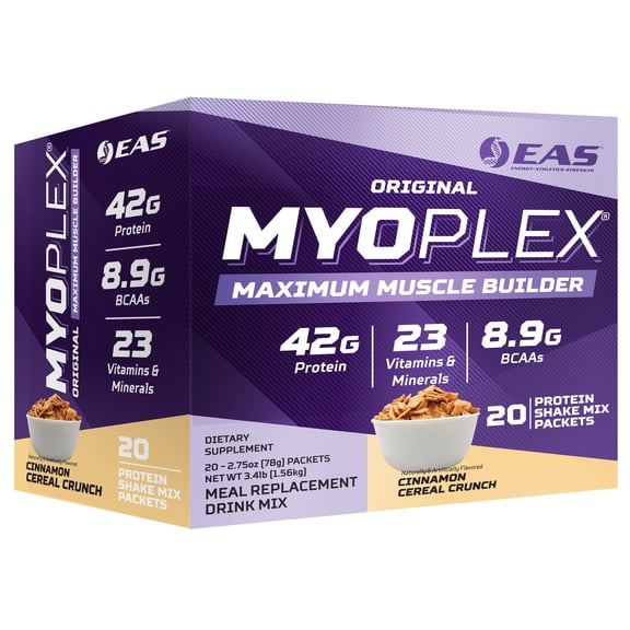 EAS Original Myoplex Maximum Muscle Builder | Meal Replacement Protein Drink Mix | Quality Protein Blend | 42g Protein | 20 Individual Packets (Cinnamon Cereal Crunch)