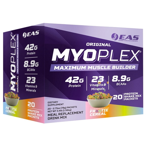 EAS Original Myoplex Maximum Muscle Builder | Meal Replacement Protein Drink Mix | Quality Protein Blend | 42g Protein | 20 Individual Packets (Frootie Cereal)